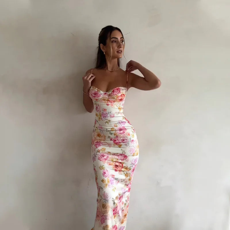 Sunset Garden Floral Mini Dress – Slim Fit with Spaghetti Straps