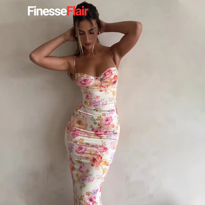 Sunset Garden Floral Mini Dress – Slim Fit with Spaghetti Straps